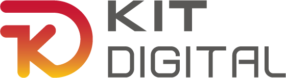 Logo de Kit Digital, un programa que impulsa la transformación digital de pequeñas y medianas empresas en España, con un diseño moderno en tonos rojo y naranja.